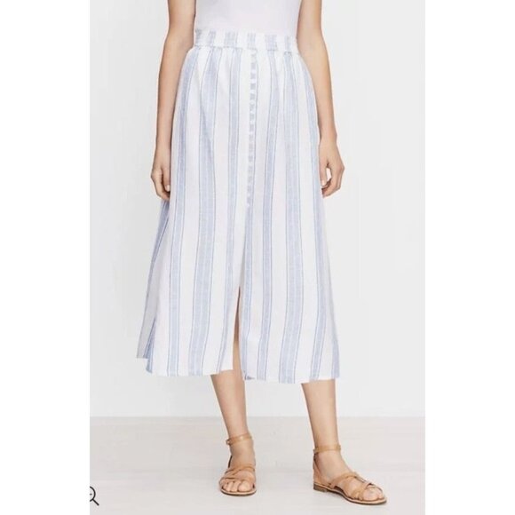 ANN TAYLOR LOFT XL Blue White Stripe Midi Skirt Linen Blend Lagenlook - Picture 2 of 7